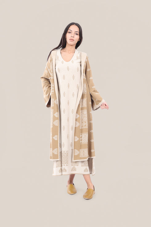 Patterned jacquard long dress with pockets